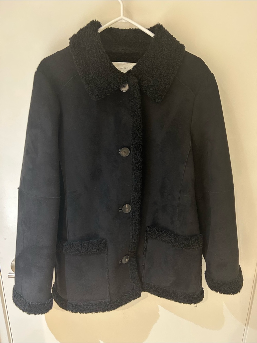 Zara Black Shearling-Trim Coat